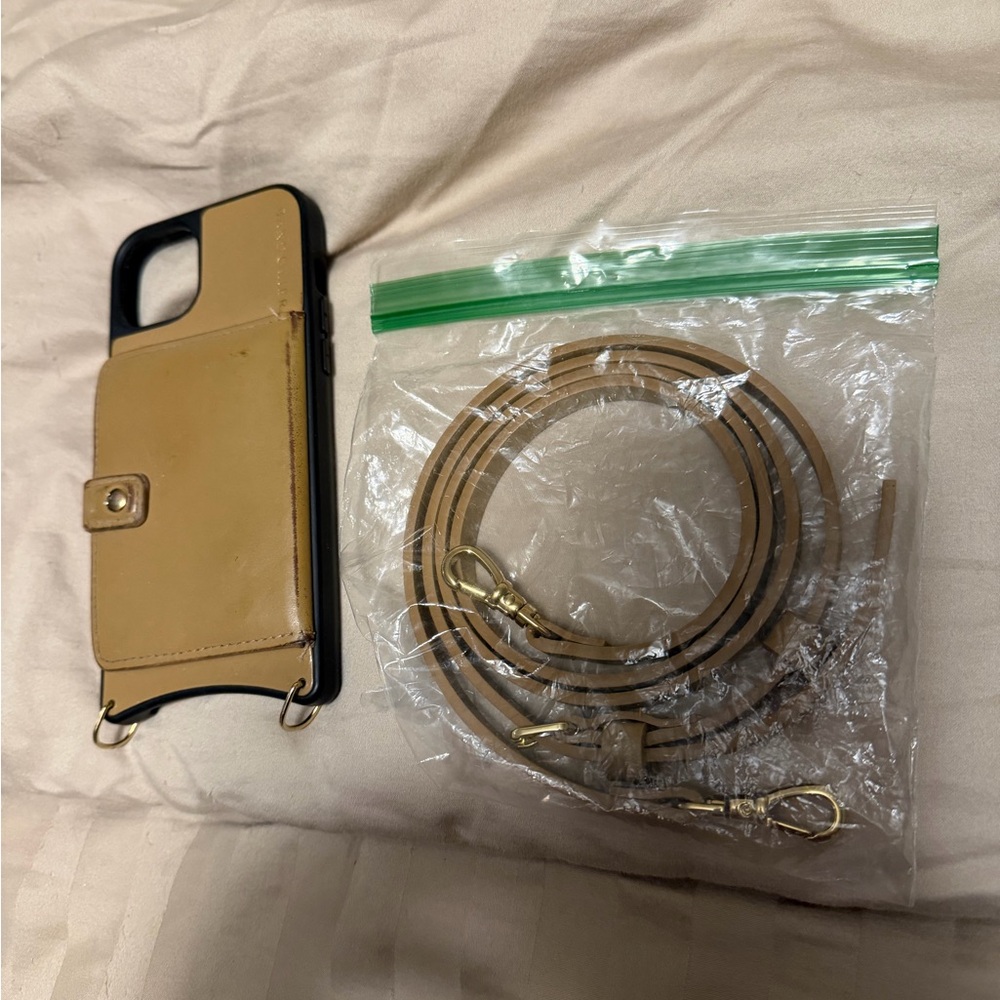 Bandolier Beige Leather Phone Case with Strap